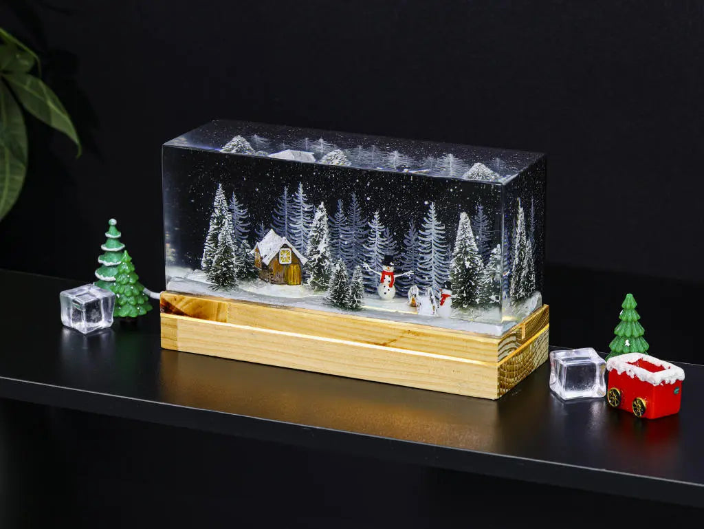 Snowman Winter House Epoxy Resin Lamp, Night Light