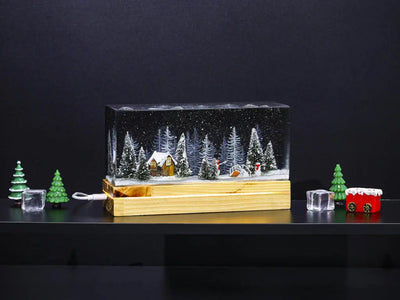 Snowman Winter House Epoxy Resin Lamp, Night Light