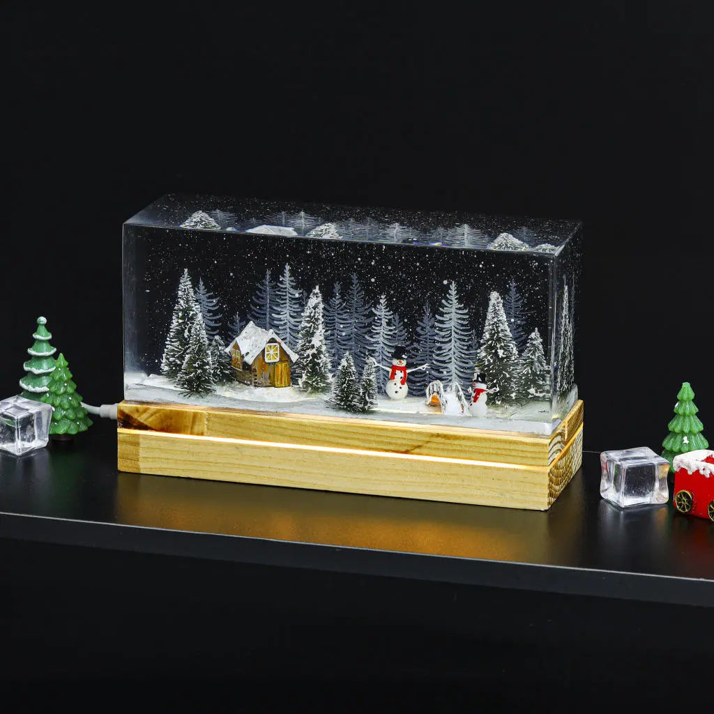 Snowman Winter House Epoxy Resin Lamp, Night Light