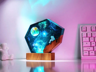 Universe Astronaut Earth Diorama Epoxy Resin Lamp, Night Light