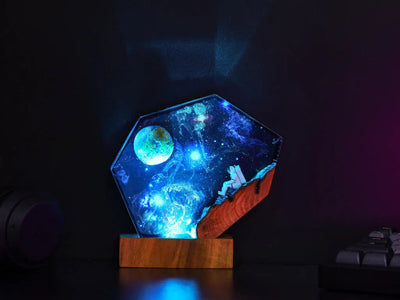 Universe Astronaut Moon Star Wars Millennium Falcon Galaxy Diorama Epoxy Resin Lamp, Night Light