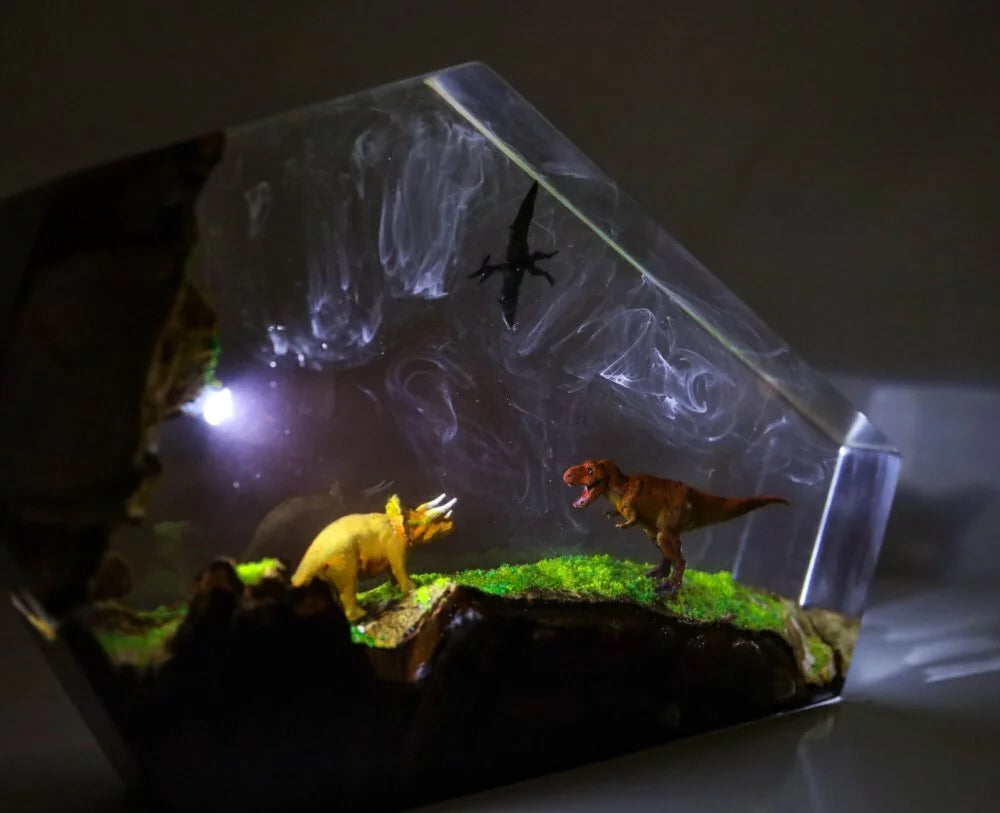 Dinosaur Triceratop Pterosauria Epoxy Resin Lamp, Night Light