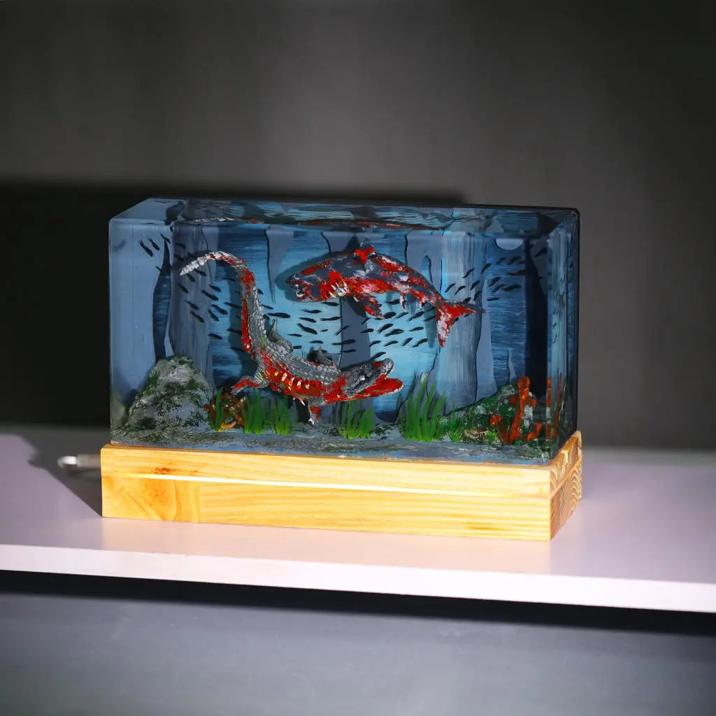 Zombie Spinosaurus Diorama Epoxy Resin Lamp, Night Light