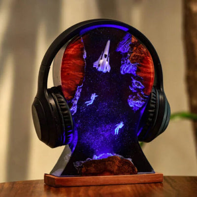 Universe Astronaut Spaceship Headphone Stand Epoxy Resin Lamp, Night Light