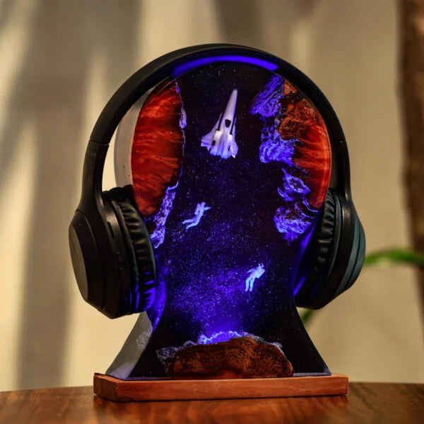 Universe Astronaut Spaceship Headphone Stand Epoxy Resin Lamp, Night Light