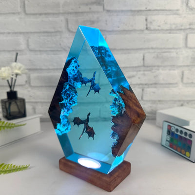 Ice Fire Dragon Wyvern Epoxy Resin Lamp, Night Light