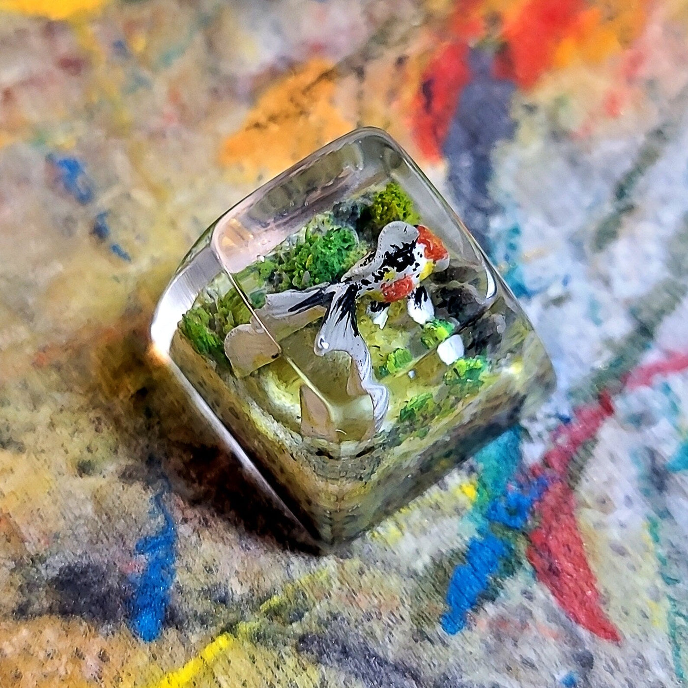 White Gold Fish Artisan Keycaps Epoxy Resin