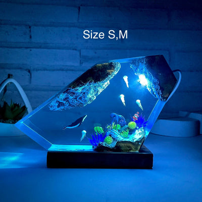 Humpback Whale Octopus Jellys Fish Undersea Ocean Diorama Epoxy Resin Lamp, Night Light