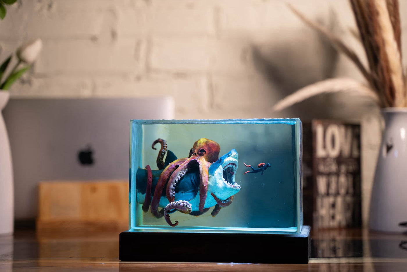 Meg 2 Giant Octopus Diver Epoxy Resin Lamp, Night Light