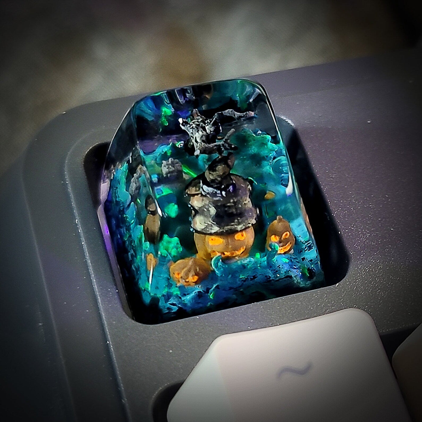 Pumpkin Witch Hat Halloween Artisan Keycaps Epoxy Resin