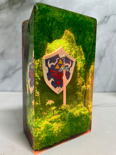 TLOZ TOTKD Zelda Master Sword Hylian Shield Epoxy Resin Lamp, Night Light