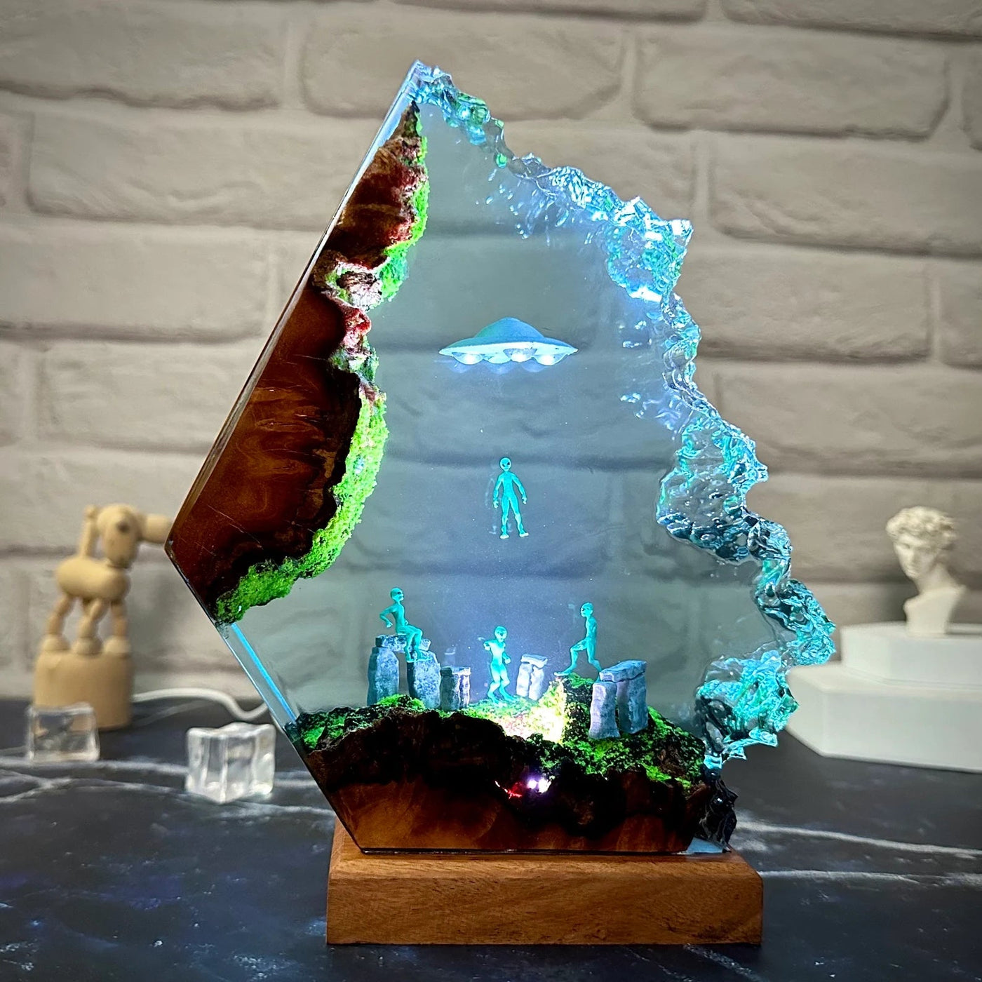 Aliens Stonehenge UFO Epoxy Resin Lamp, Night Light