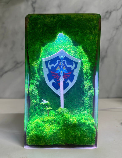 TLOZ TOTKD Zelda Master Sword Hylian Shield Epoxy Resin Lamp, Night Light