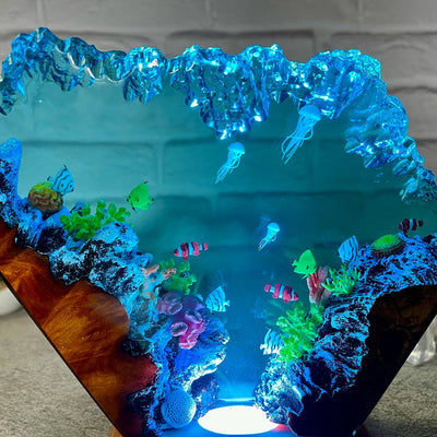 Coral Jellyfishs Undersea Ocean Diorama Epoxy Resin Lamp, Night Light