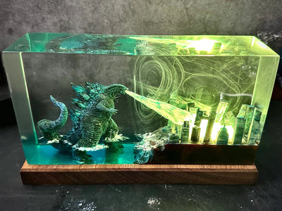 Godzilla Attack City Destroy All Epoxy Resin Lamp, Night Light