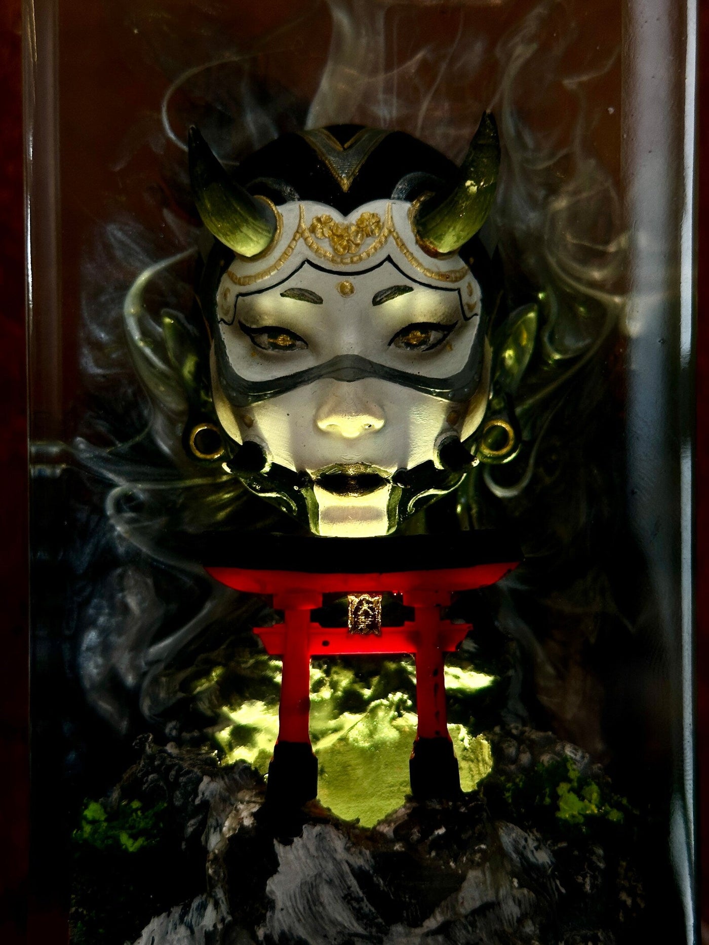 Girl Oni Mask and Torii Gate Epoxy Resin Lamp, Night Light