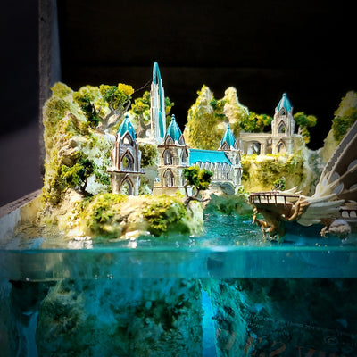 LOTR Lord Of Rings Elves Elf Boat Castle Diorama Treasure Mistery Box Gift Epoxy Resin, Night Light