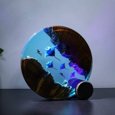 Mariana Trench Adventure Manta Ray Humpback Whale Galaxy Diver Epoxy Resin Lamp, Night Light