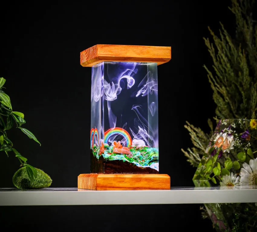 Sleeping Bunny and Fox Epoxy Resin Lamp, Night Light